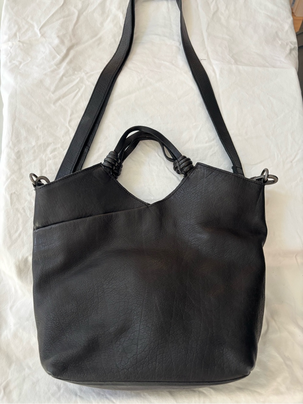 Latico Black Leather Crossbody Tote with Knotted Top Handles